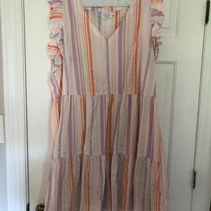 Time and True Cotton Striped Dress with Ruffles